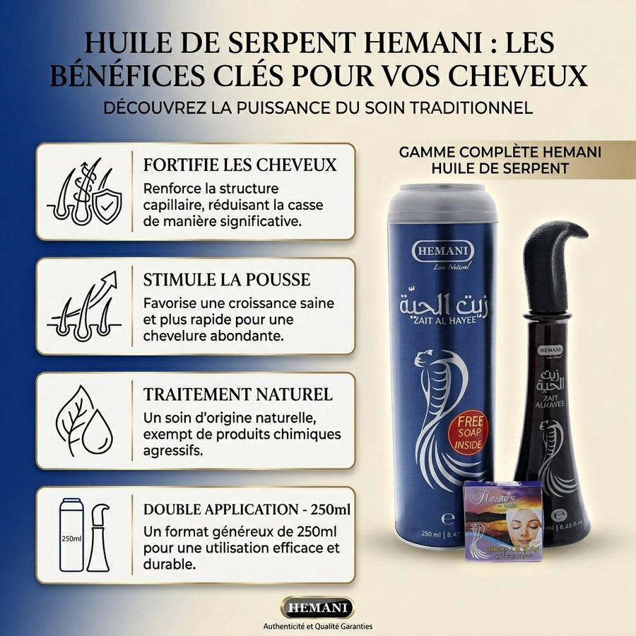 Lot 2× Huile de Serpent Cheveux Zait Al Hayee Hemani – 2×250 ml – produit naturel présenté par Natureluxy