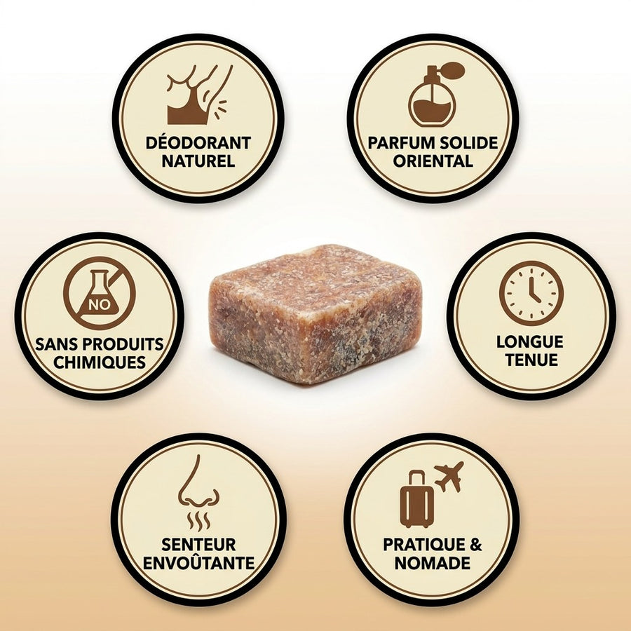 Lot de 5 carrés de musc ambré – parfum solide – produit naturel présenté par Natureluxy