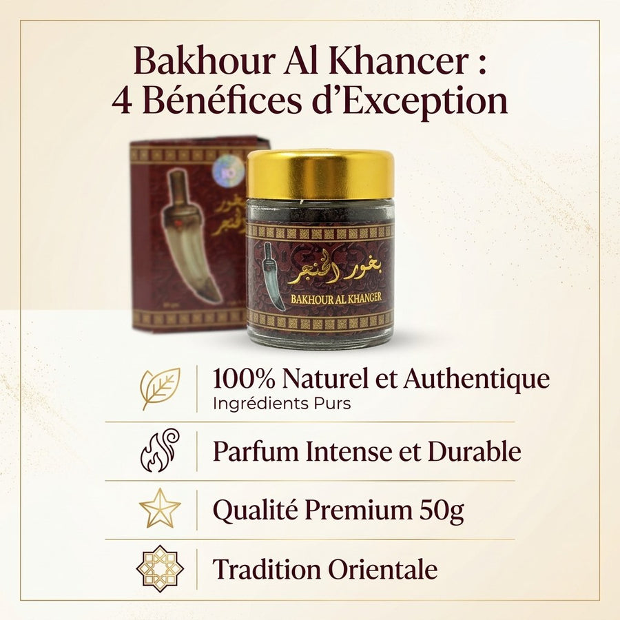 Bakhour Khanjar (Encens) en poudre – Oud, musc & huiles parfumées – Parfum d’ambiance oriental – produit naturel présenté par Natureluxy