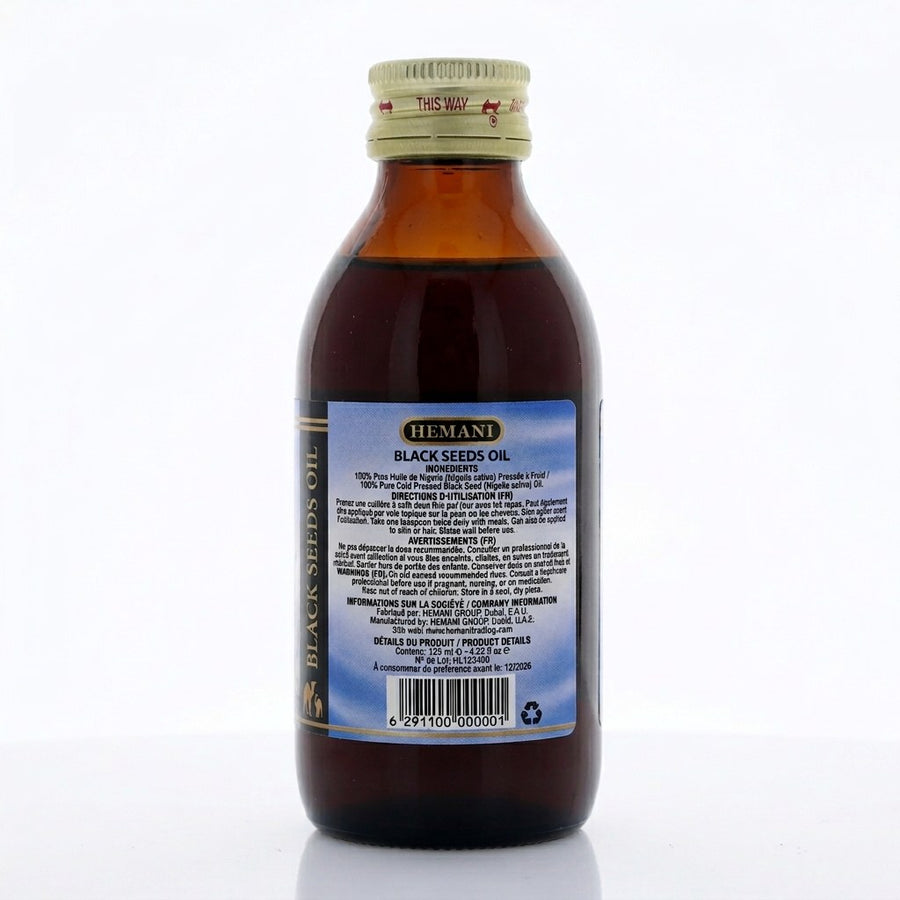 Huile de Nigelle (Cumin Noir) Hemani 125 mL – 100% Naturelle – Usage Cosmétique & Alimentaire – produit naturel présenté par Natureluxy