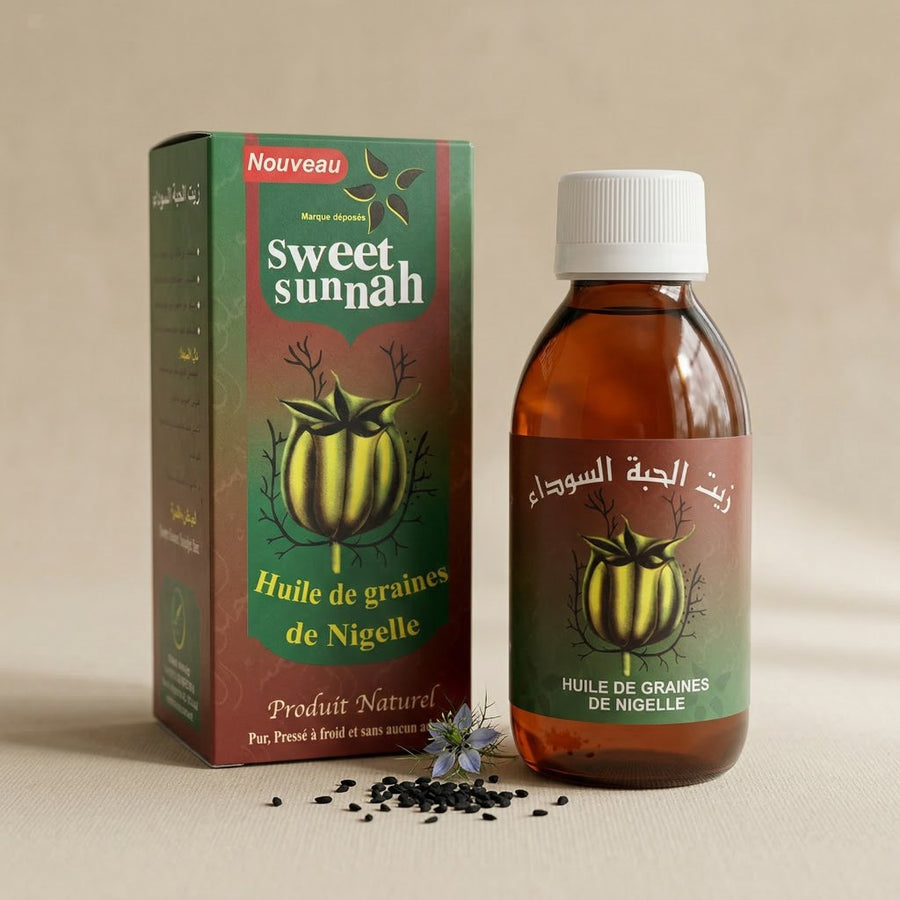 Huile de Graine de Nigelle Sweet Sunna 125 ml – Huile de Cumin Noir, Usage Alimentaire & Bien‑Être – produit naturel présenté par Natureluxy
