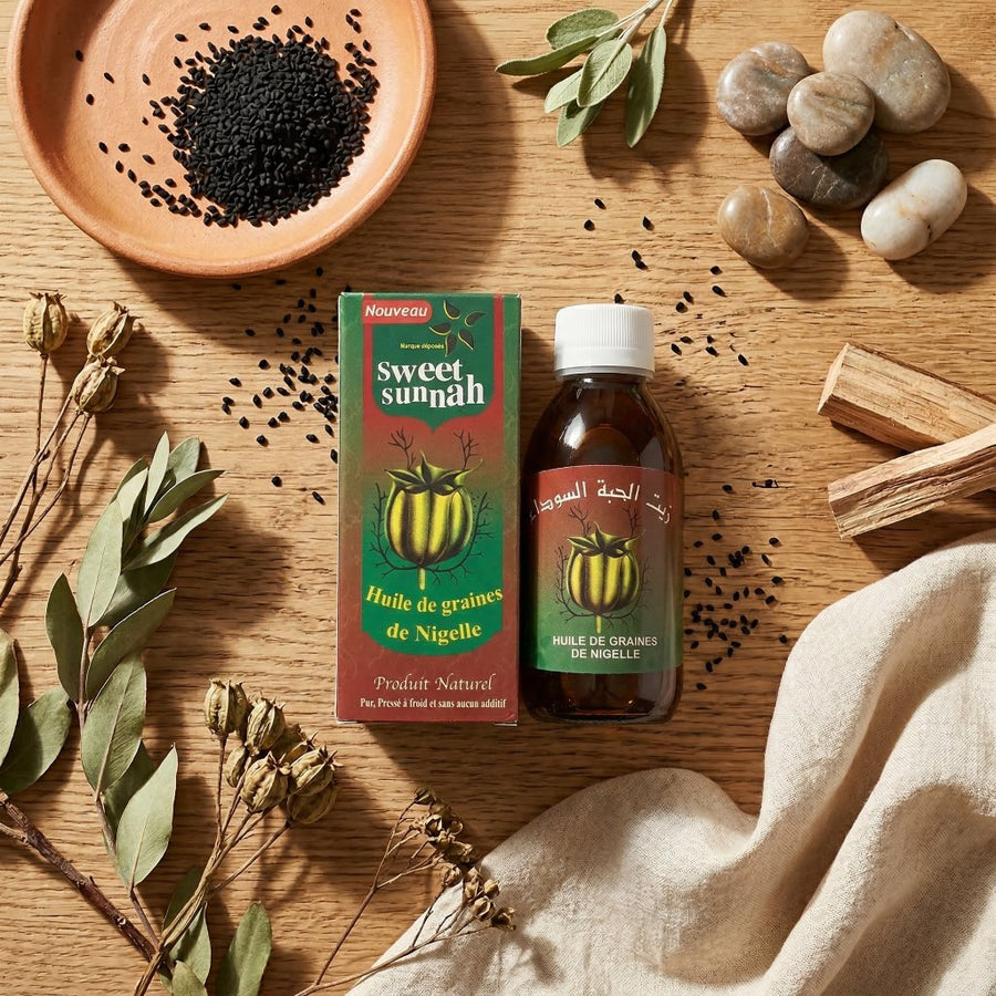 Huile de Graine de Nigelle Sweet Sunna 125 ml – Huile de Cumin Noir, Usage Alimentaire & Bien‑Être – produit naturel présenté par Natureluxy