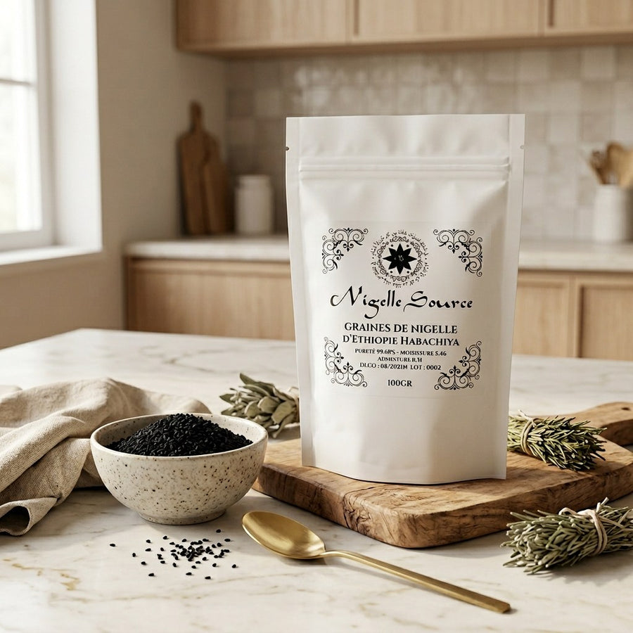Graine de Nigelle d’Éthiopie 99,7% Pure (Grade A) Naturelle 100 g – Nigella Sativa (Cumin Noir) – produit naturel présenté par Natureluxy