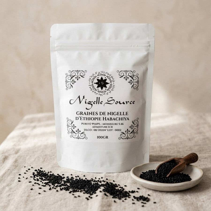 Graine de Nigelle d’Éthiopie 99,7% Pure (Grade A) Naturelle 100 g – Nigella Sativa (Cumin Noir) – produit naturel présenté par Natureluxy