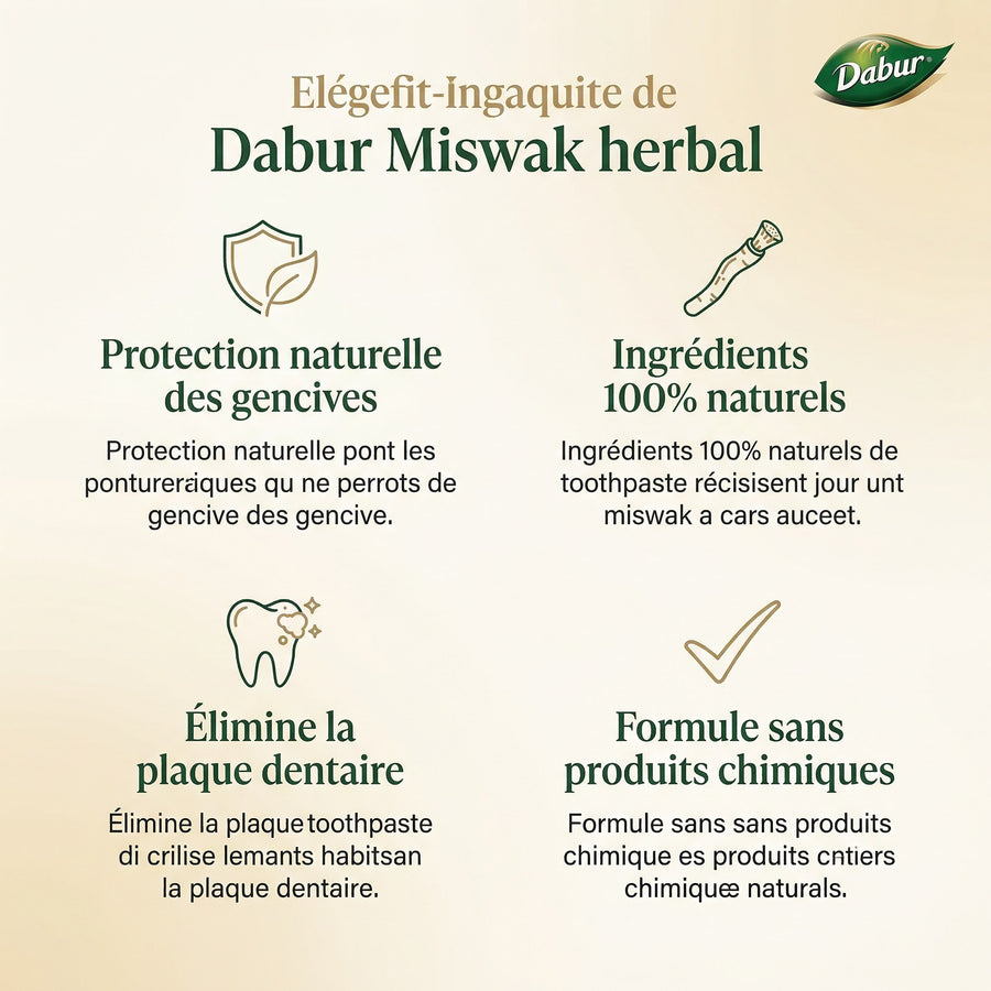Lot de 2 Dabur Miswak Dentifrice sans fluor – (50 g + 25 g) – Extrait d’Al-Arak – produit naturel présenté par Natureluxy