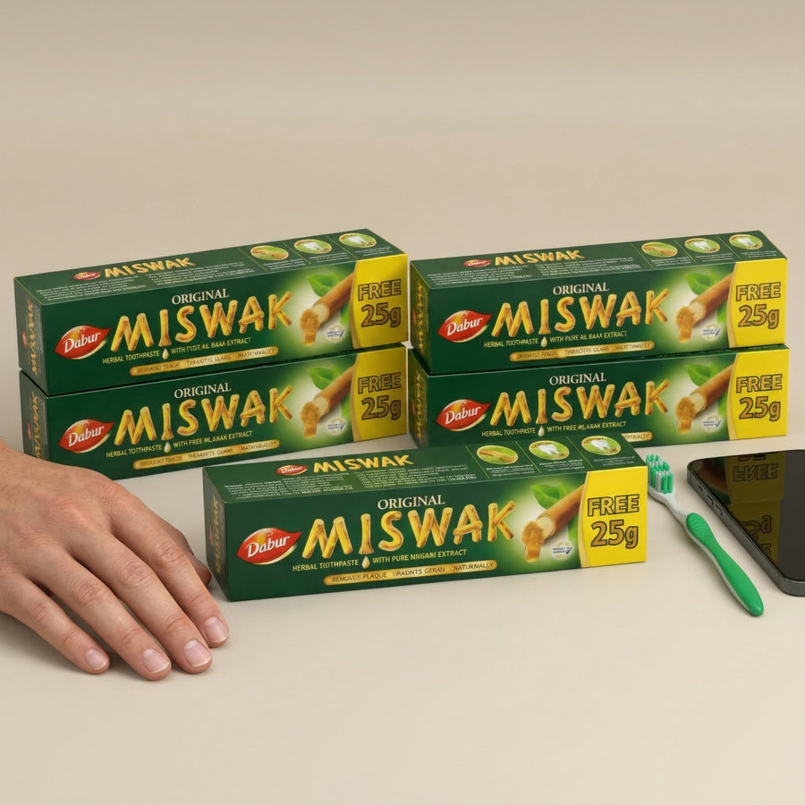 Taille réelle dentifrice Dabur Miswak - Comparaison