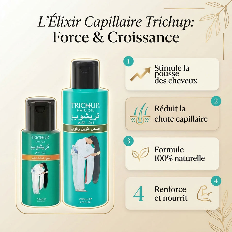Pack Huile pour la Pousse des Cheveux 200mL + Huile Anti-chute 100mL Trichup – produit naturel présenté par Natureluxy