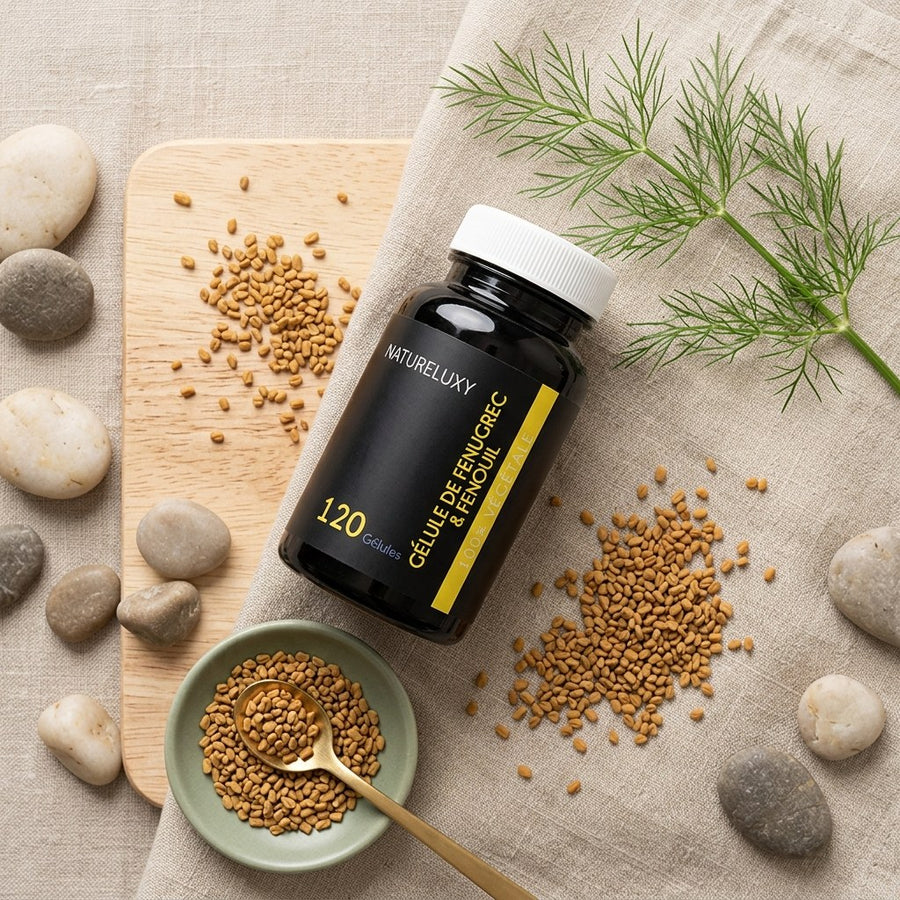 120 Gélules Fenugrec & Fenouil Natureluxy - 300mg par gélule – produit naturel présenté par Natureluxy