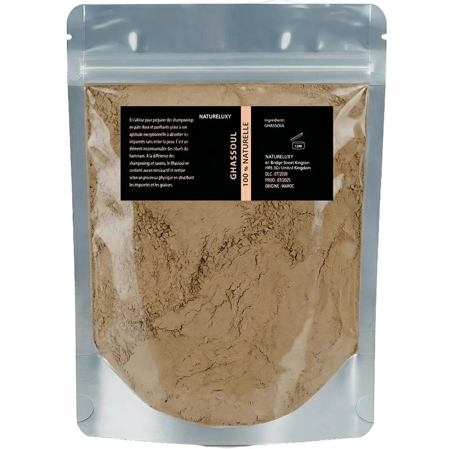 1Kg Argile Ghassoul en Poudre Ultrafine - Masque Visage Corps Cheveux - Moroccan Lava Clay – produit naturel présenté par Natureluxy