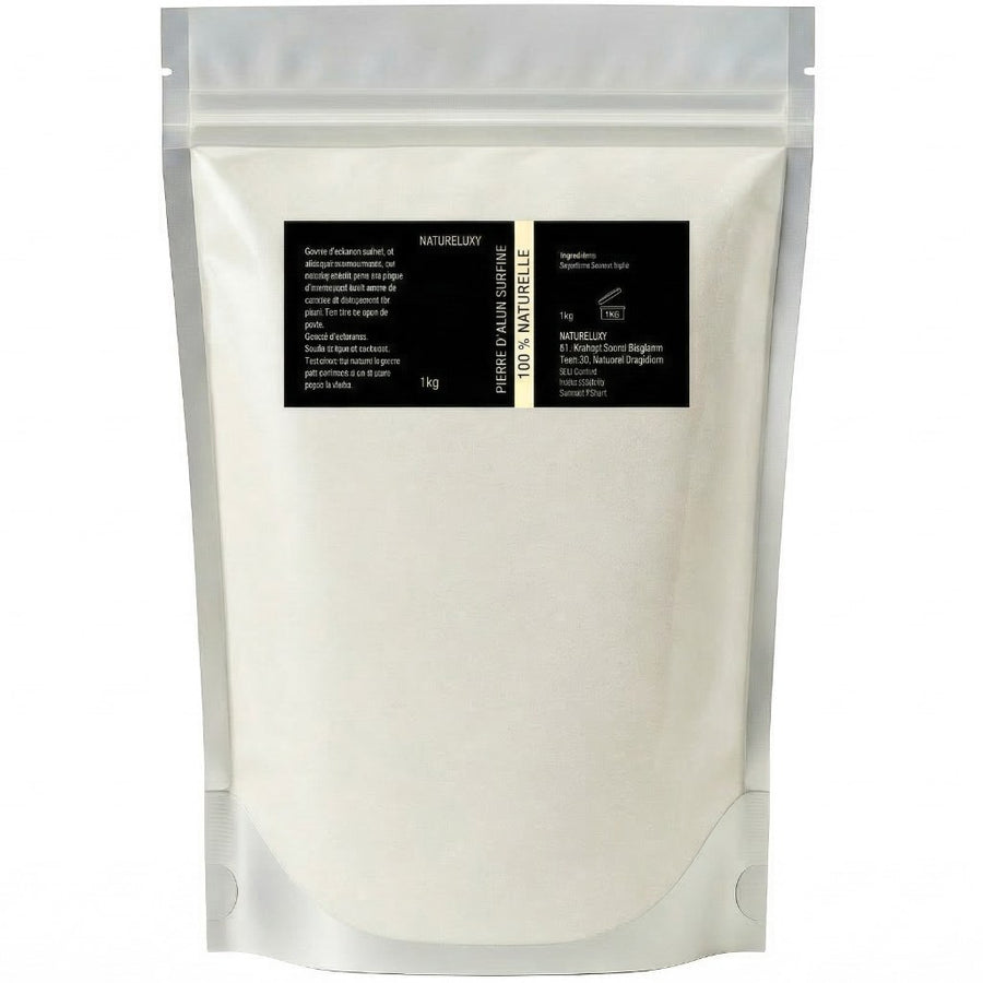Poudre d’Alun Surfine 1 kg - Déodorant naturel au potassium d’alun – produit naturel présenté par Natureluxy