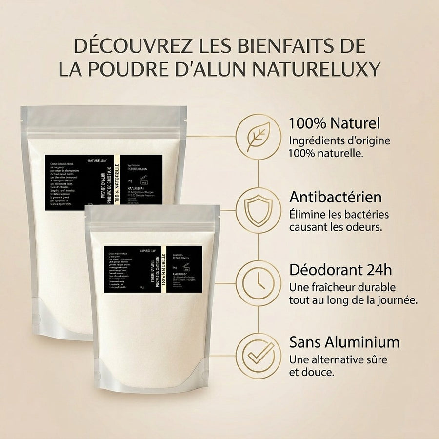 2kg Pierre d'Alun en Poudre - Déodorant Naturel au Potassium Alum – produit naturel présenté par Natureluxy