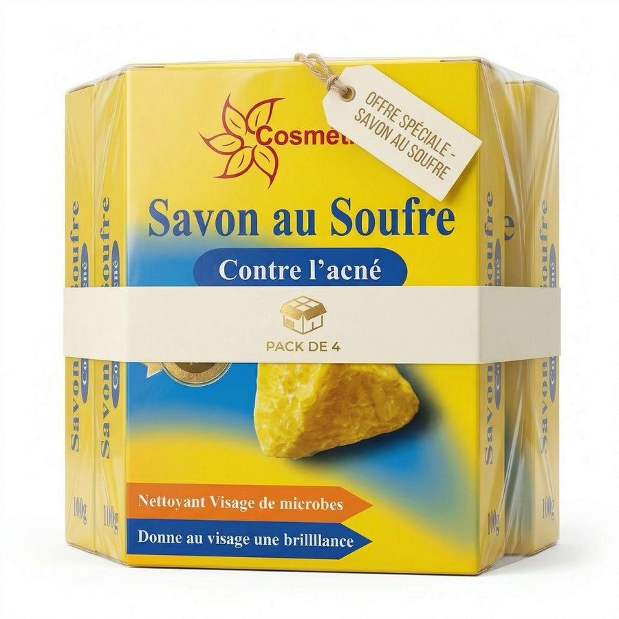 Lot de 4 Savons au Soufre Fabio 80 g | Peaux grasses à imperfections – produit naturel présenté par Natureluxy