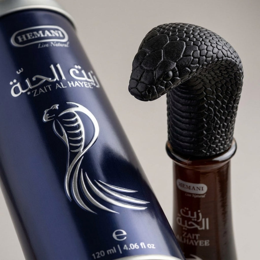 Huile de Serpent 120 ml Hemani Zait Al Hayee - Huile capillaire aux huiles végétales – produit naturel présenté par Natureluxy