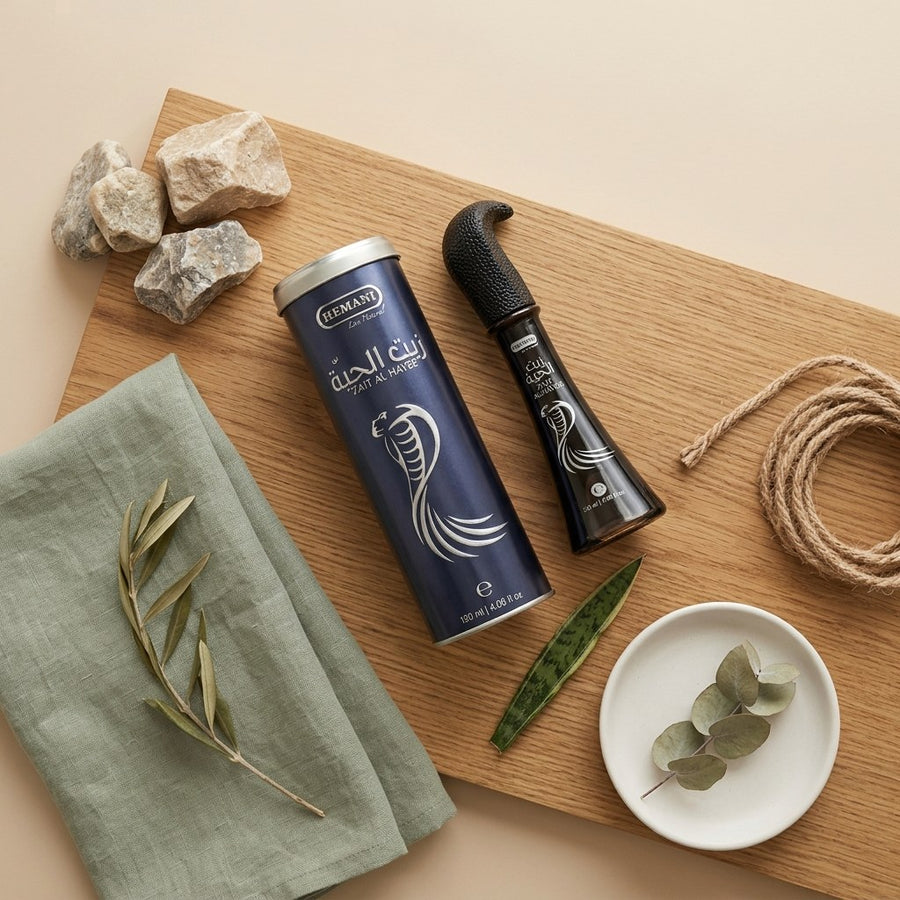 Huile de Serpent 120 ml Hemani Zait Al Hayee - Huile capillaire aux huiles végétales – produit naturel présenté par Natureluxy