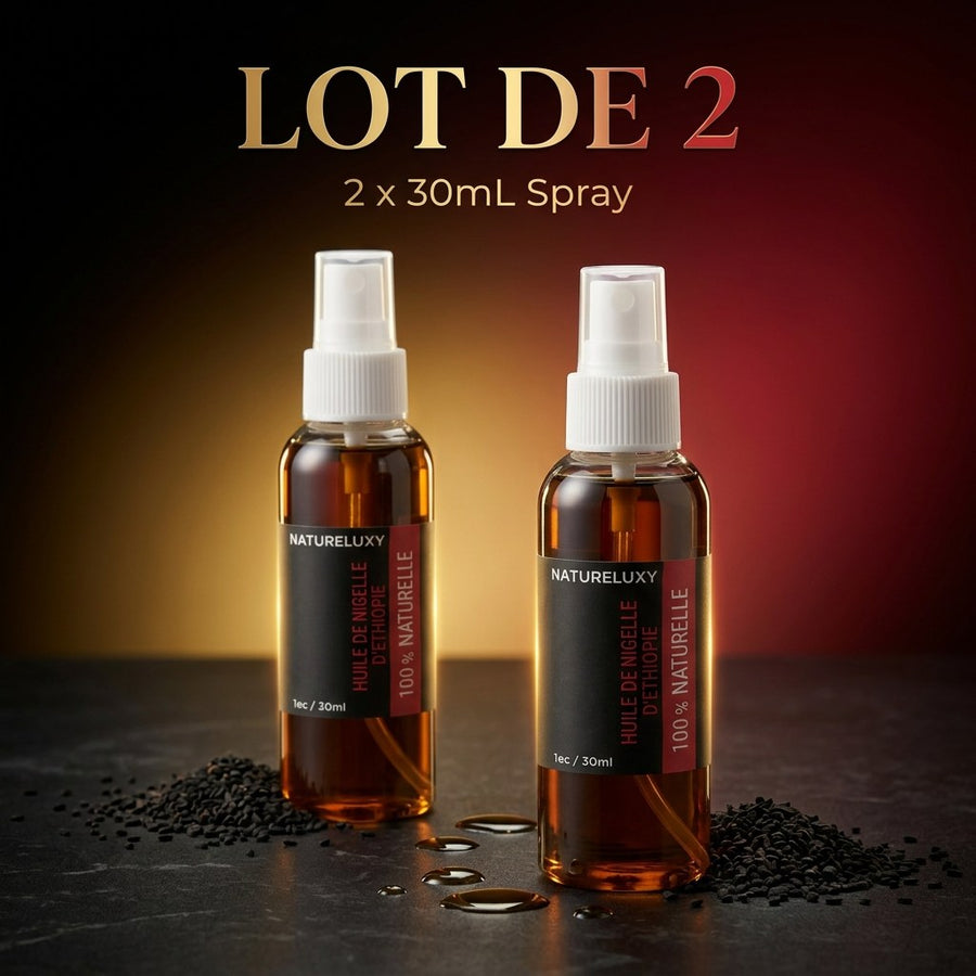 Lot de 2 Huiles de Nigelle d'éthiopie 30mL spray 100% naturelle – produit naturel présenté par Natureluxy