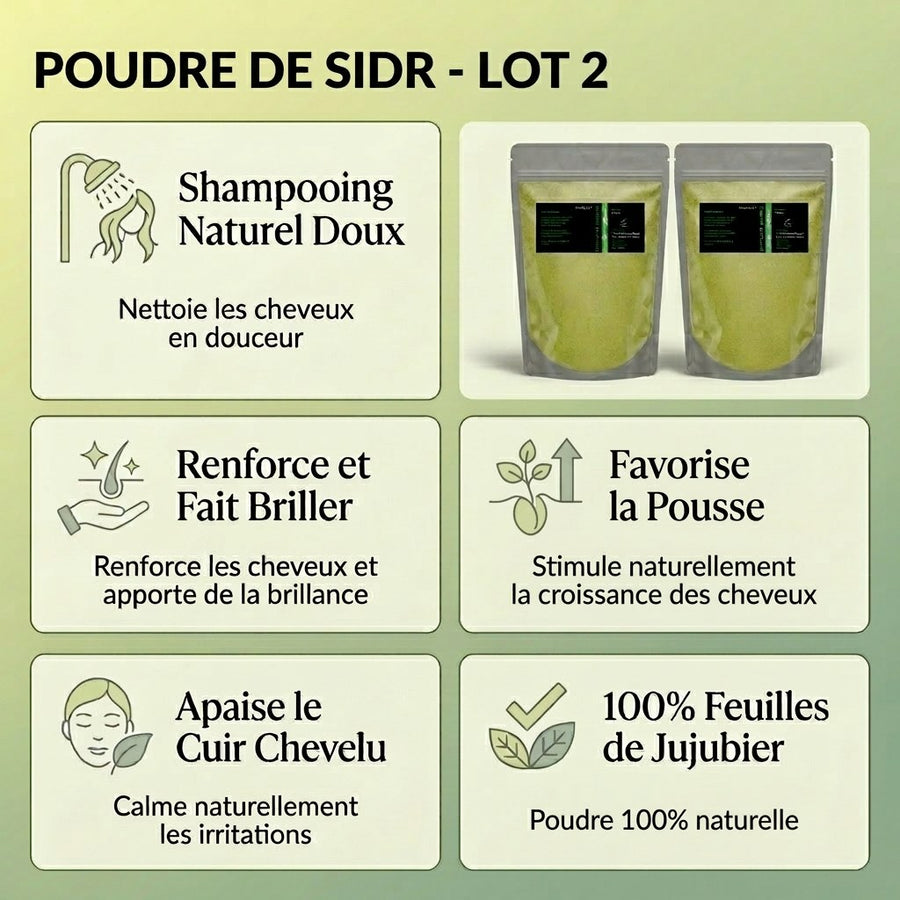 Lot 2x80g Poudre de Sidr Naturelle (Feuille Jujubier Ziziphus) | NatureLuxy – produit naturel présenté par Natureluxy