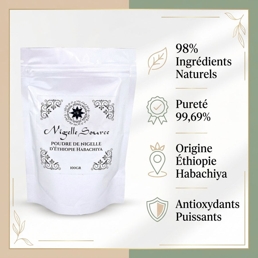 Graine de Nigelle d’Éthiopie en Poudre Pure Grade A - 100 g – produit naturel présenté par Natureluxy