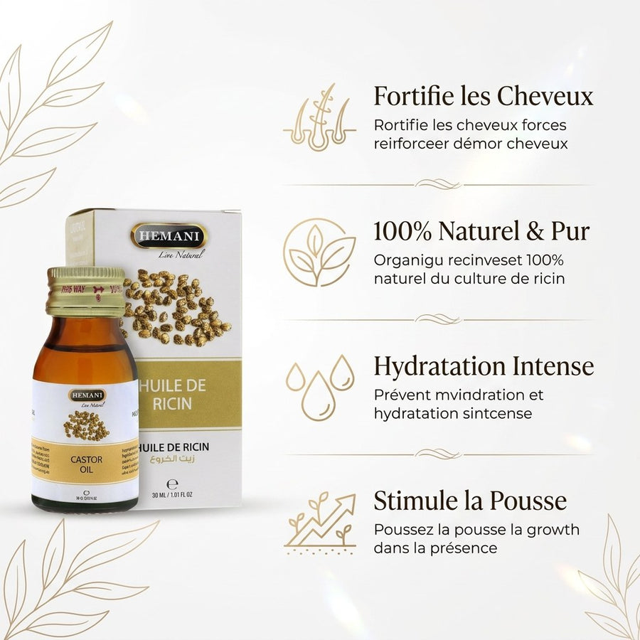 Huile de Ricin 30mL Naturelle - Hemani – produit naturel présenté par Natureluxy