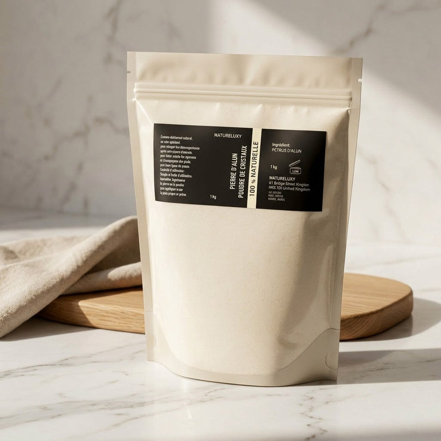 Pierre d’Alun en Poudre 1 kg (Potassium Alum) – Déodorant Naturel & Actif Cosmétique – Potassium Medical & Care – produit naturel présenté par Natureluxy