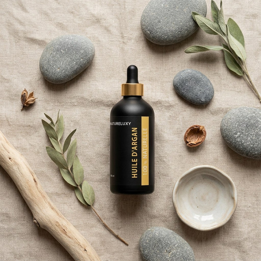 Huile d'Argan 100 ml – Origine Maroc – Pipette – Visage, Corps, Cheveux & Ongles – produit naturel présenté par Natureluxy