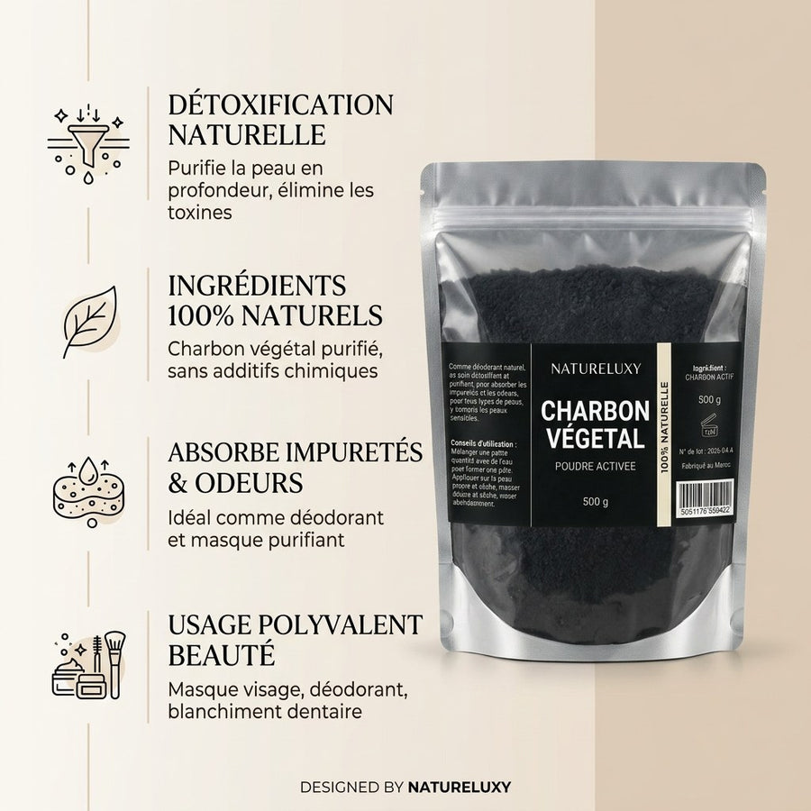 Poudre de Charbon Dentaire 500 g - Hygiène Buccale – produit naturel présenté par Natureluxy