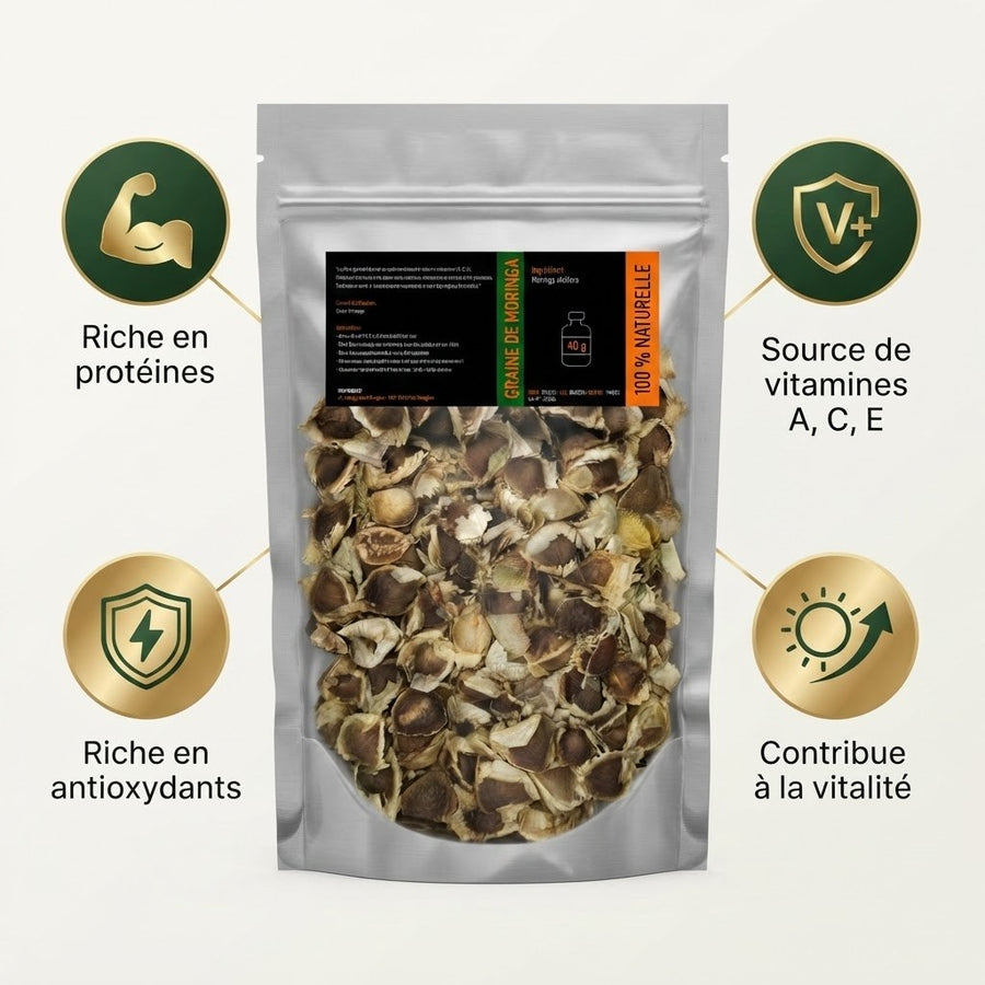 Graine de Moringa 40g Superaliment 100% Naturel - A consommer ou à planter – produit naturel présenté par Natureluxy