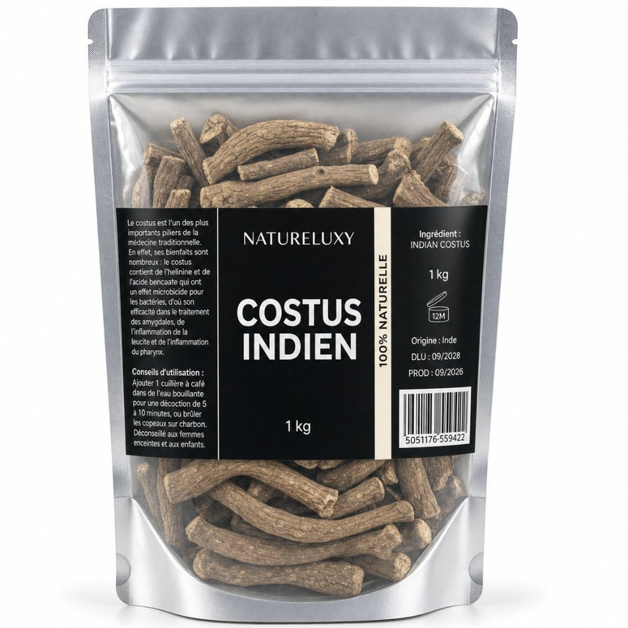 Costus Indien Brut 1 kg 100% Naturel – Racines entières – Usage interne (infusion/décoction) & externe – Format 1kg – produit naturel présenté par Natureluxy
