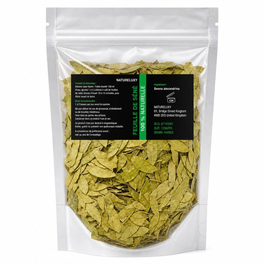 Feuilles de Séné (Sana Makki) 80 g — 100% Naturel – produit naturel présenté par Natureluxy
