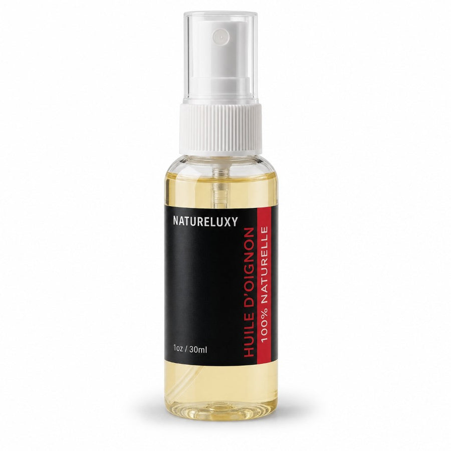 Huile d’Oignon 30 ml Spray 100% Naturelle – Soin cheveux & peau – produit naturel présenté par Natureluxy