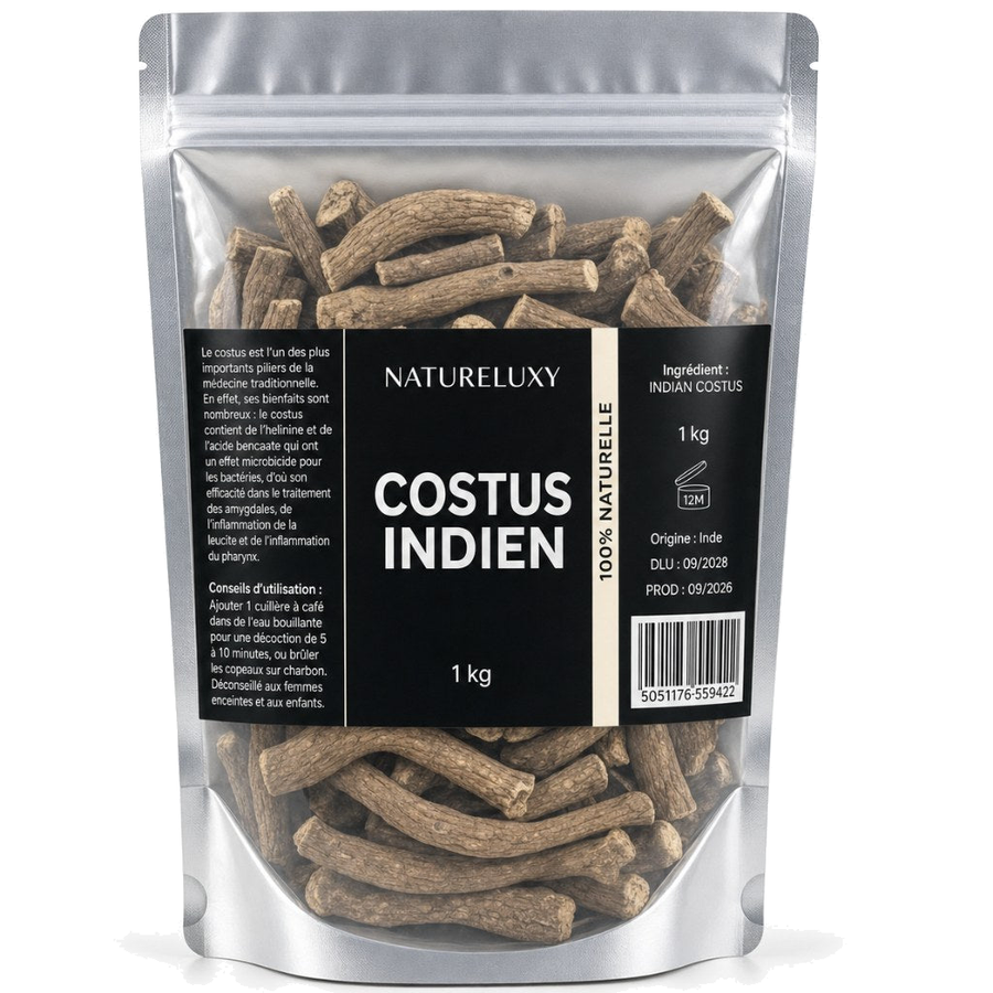 Costus Indien Brut 1 kg 100% Naturel – Racines entières – Usage interne (infusion/décoction) & externe – Format 1kg – produit naturel présenté par Natureluxy