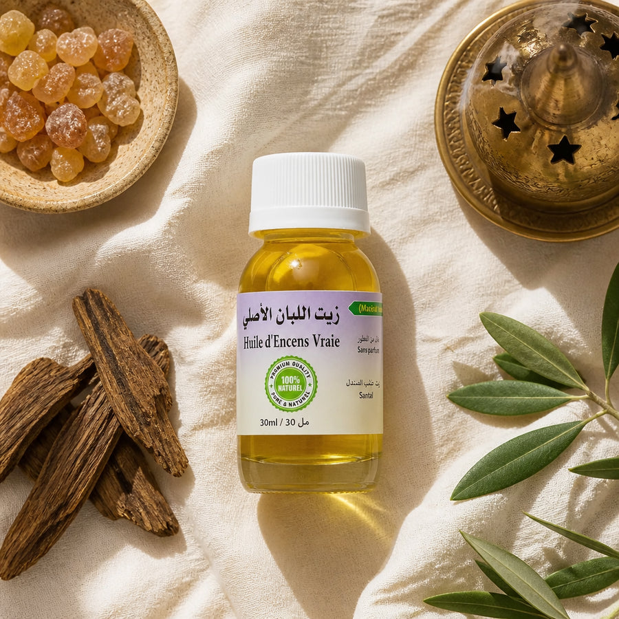 Huile d'Encens 30 mL — flatlay présentation