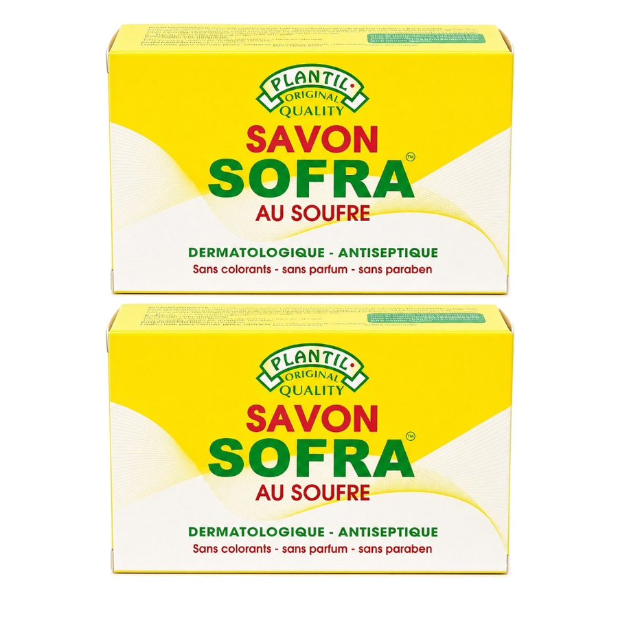 Lot de 2 – Savon Sofra au Soufre Anti-Acné (Peaux Grasses & Sensibles) | Sans Parfum, Sans Paraben, Sans Colorant – produit naturel présenté par Natureluxy
