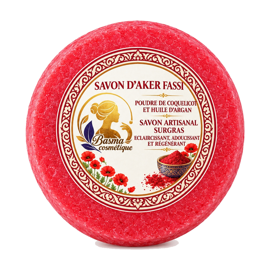 Savon d'Aker Fassi 100 g (coquelicot et argan) – savon artisanal surgras Basma cosmétique
