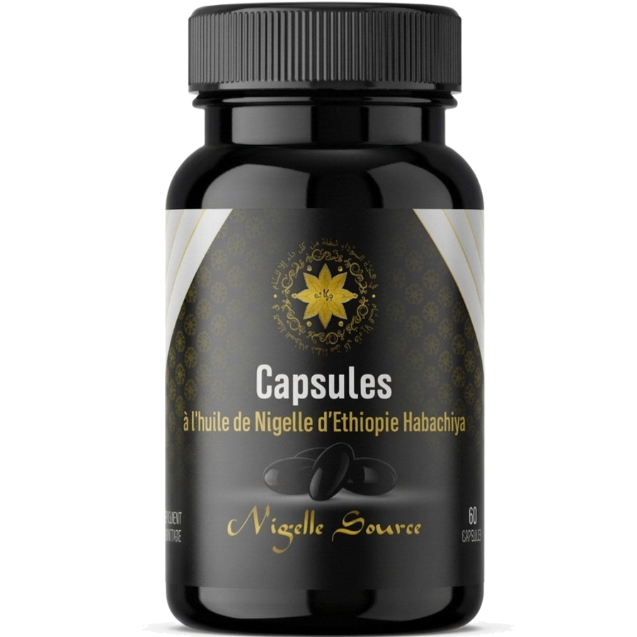 Capsules d’Huile de Nigelle d’Éthiopie – 60 capsules (500 mg) – Habachiya – produit naturel présenté par Natureluxy