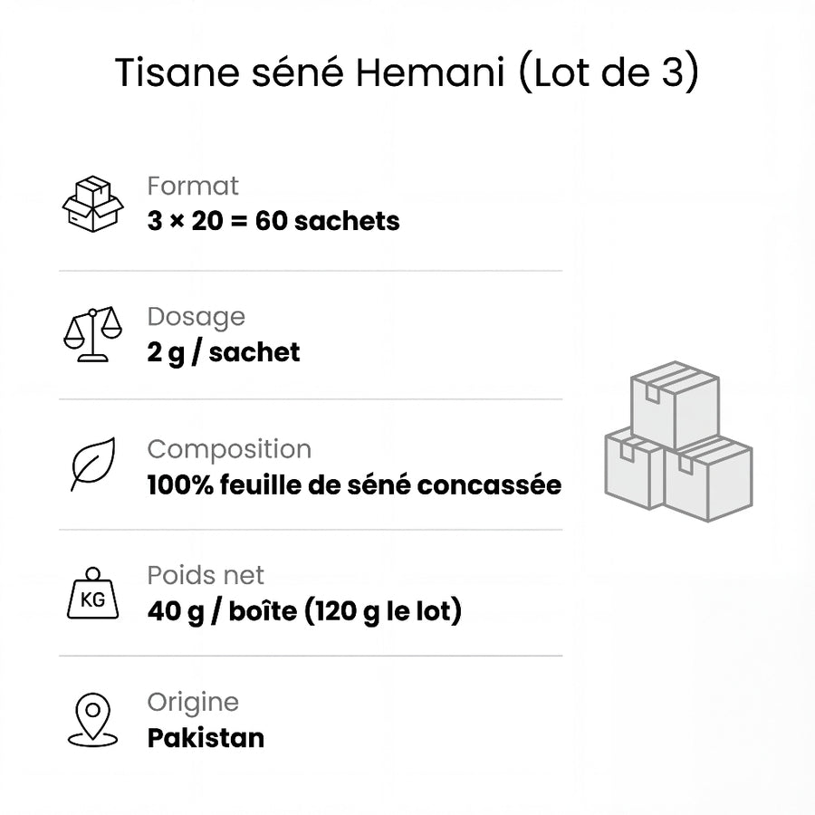 Tisane au séné – 60 sachets (3 boîtes x 20) Hemani