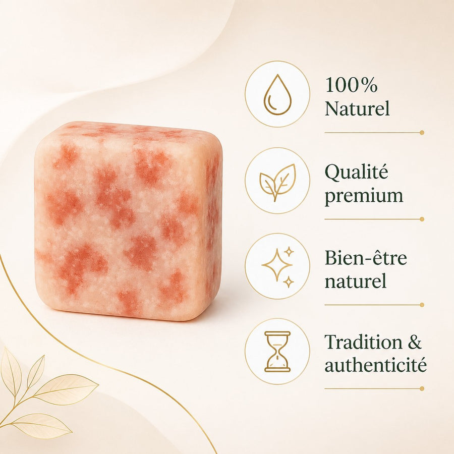 Lot de 1 carré de musc cannelle – parfum solide – infographie des bienfaits et des ingrédients clés