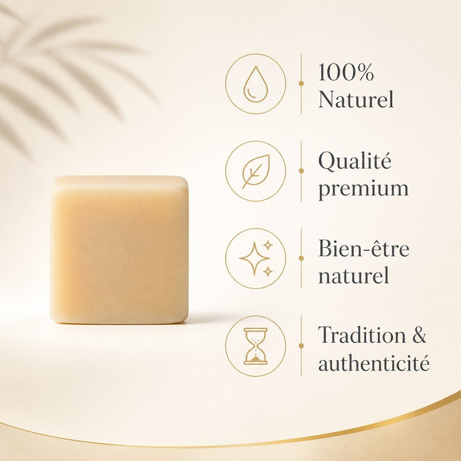 Lot de 1 carré de musc vanille – parfum solide – infographie des bienfaits et des ingrédients clés