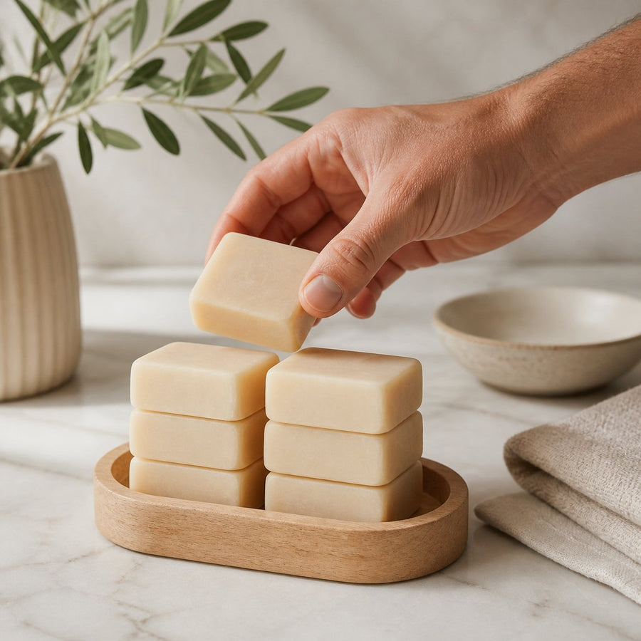 Lot de 10 carrés de musc vanille – parfum solide – application en situation réelle, geste de soin quotidien