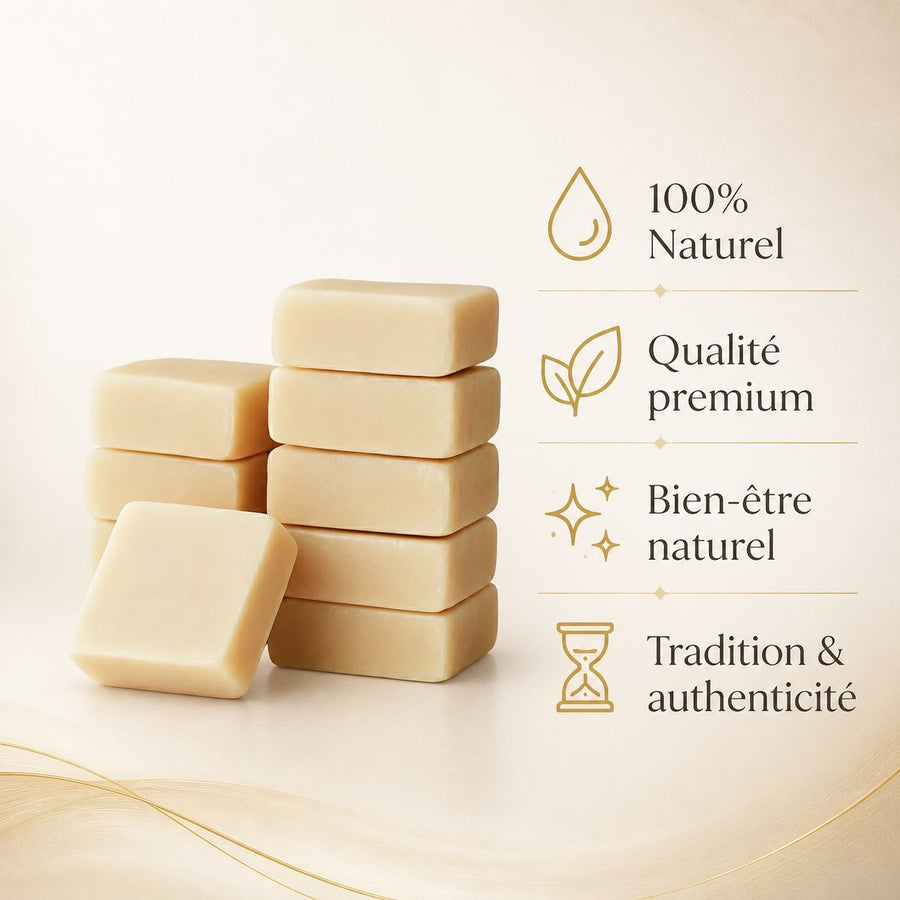 Lot de 10 carrés de musc vanille – parfum solide – infographie des bienfaits et des ingrédients clés