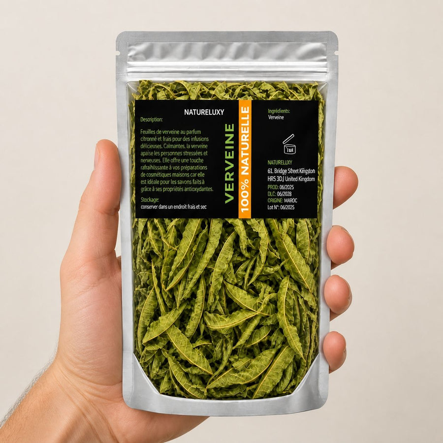 Feuilles de Verveine séchées 3X50g naturelles – taille et contenance réelles du produit en main