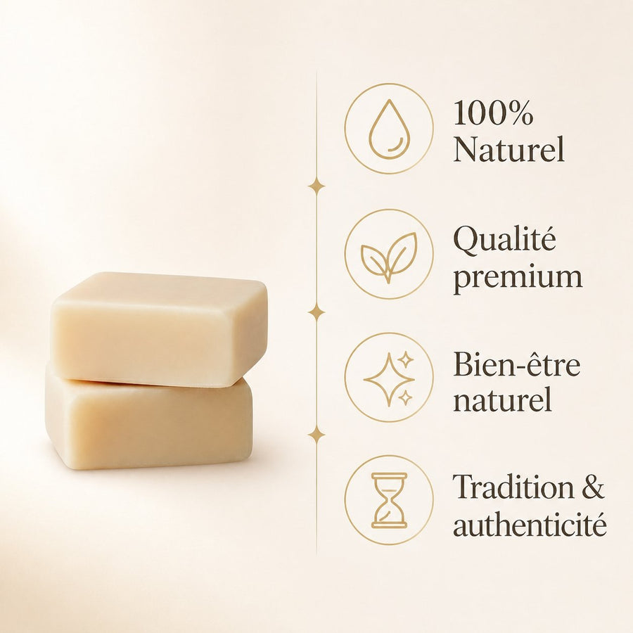 Lot de 2 carrés de musc vanille – parfum solide – infographie des bienfaits et des ingrédients clés