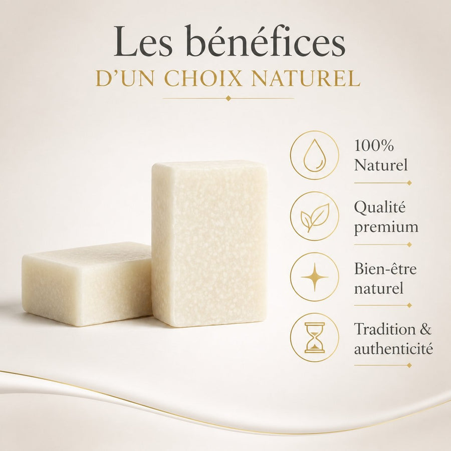 Lot de 2 carrés de musc blanc – parfum solide – infographie des bienfaits et des ingrédients clés