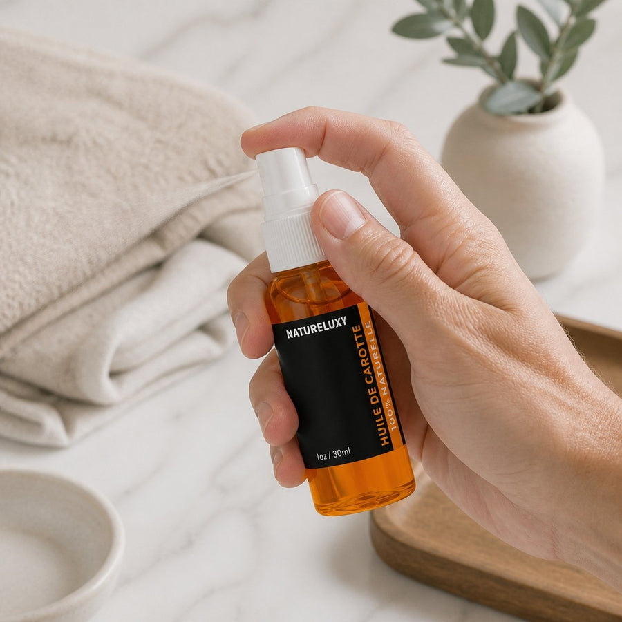 2 Flacons Huile de Carotte 30mL spray 100% naturelle – application en situation réelle, geste de soin quotidien