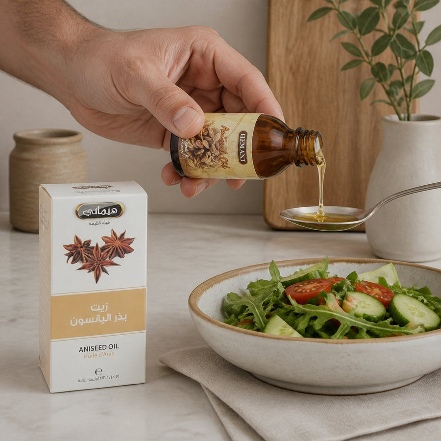 2 Huile d'Anis 30mL 100% Naturelle Hemani – application en situation réelle, geste de soin quotidien