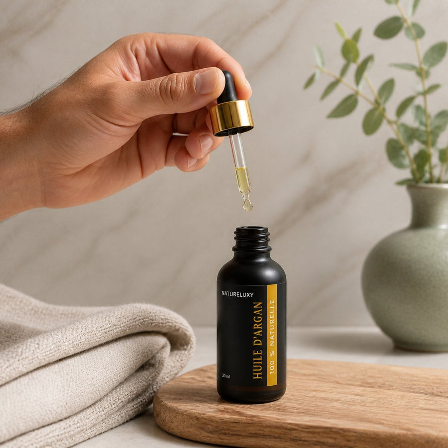 Lot de 2 Huiles d’Argan 30 ml Pipette — 100% naturelle, Soin visage corps cheveux (2×30 ml) – application en situation réelle, geste de soin quotidien
