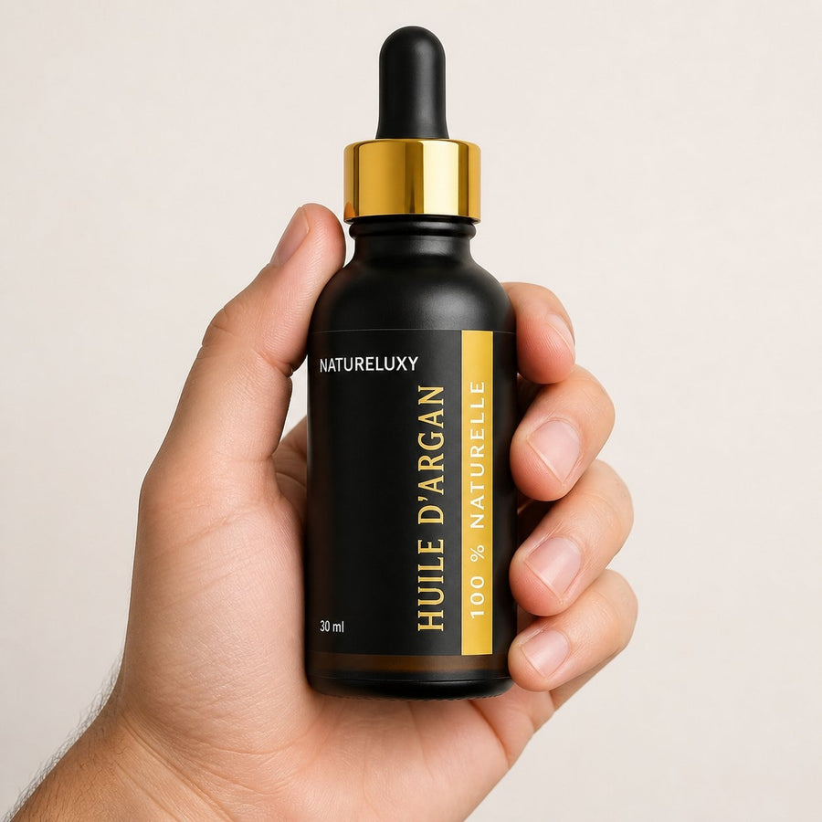 Lot de 2 Huiles d’Argan 30 ml Pipette — 100% naturelle, Soin visage corps cheveux (2×30 ml) – taille et contenance réelles du produit en main