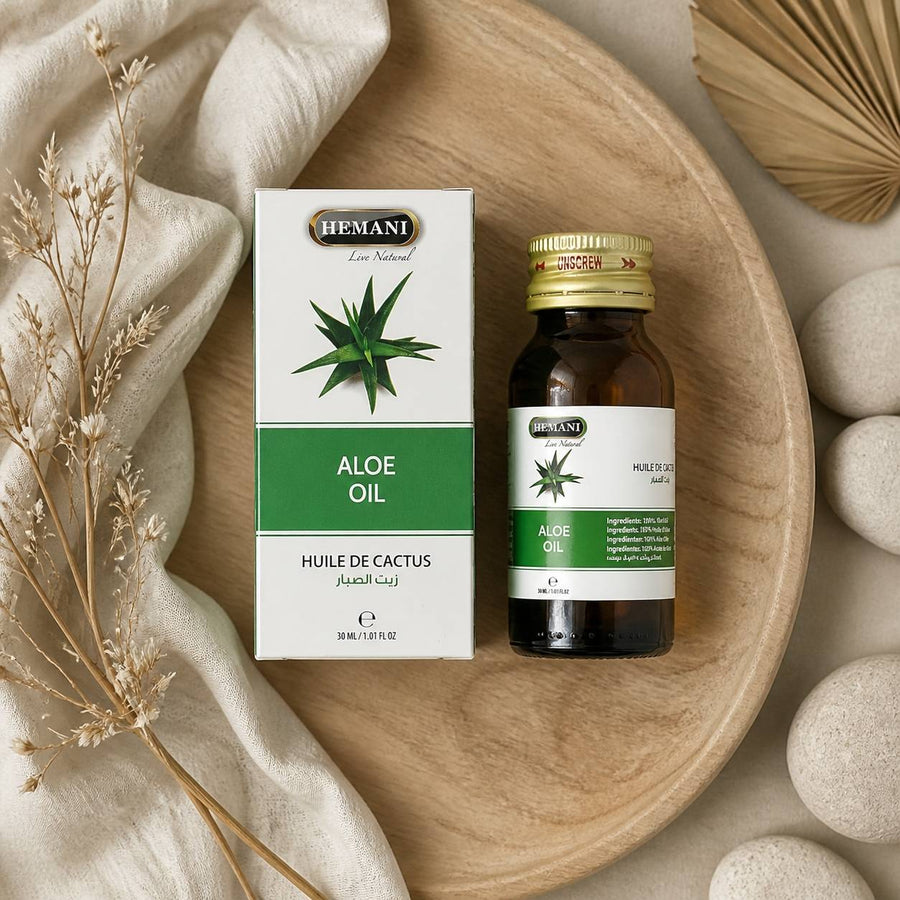 2 Huile de Cactus 30ml 100% Naturelle Hemani – composition flat lay avec éléments naturels, vue du dessus