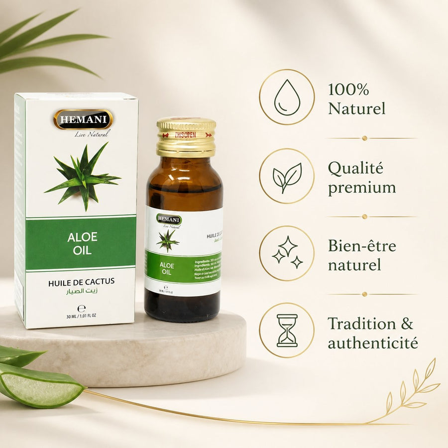 2 Huile de Cactus 30ml 100% Naturelle Hemani – infographie des bienfaits et des ingrédients clés