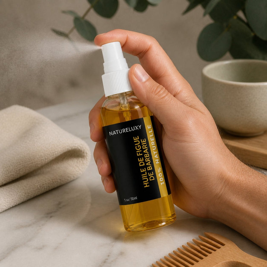 Lot de 2 Huiles de Figue de Barbarie 30 ml Spray — Huile végétale, Soin visage anti-âge (2×30 ml) – application en situation réelle, geste de soin quotidien