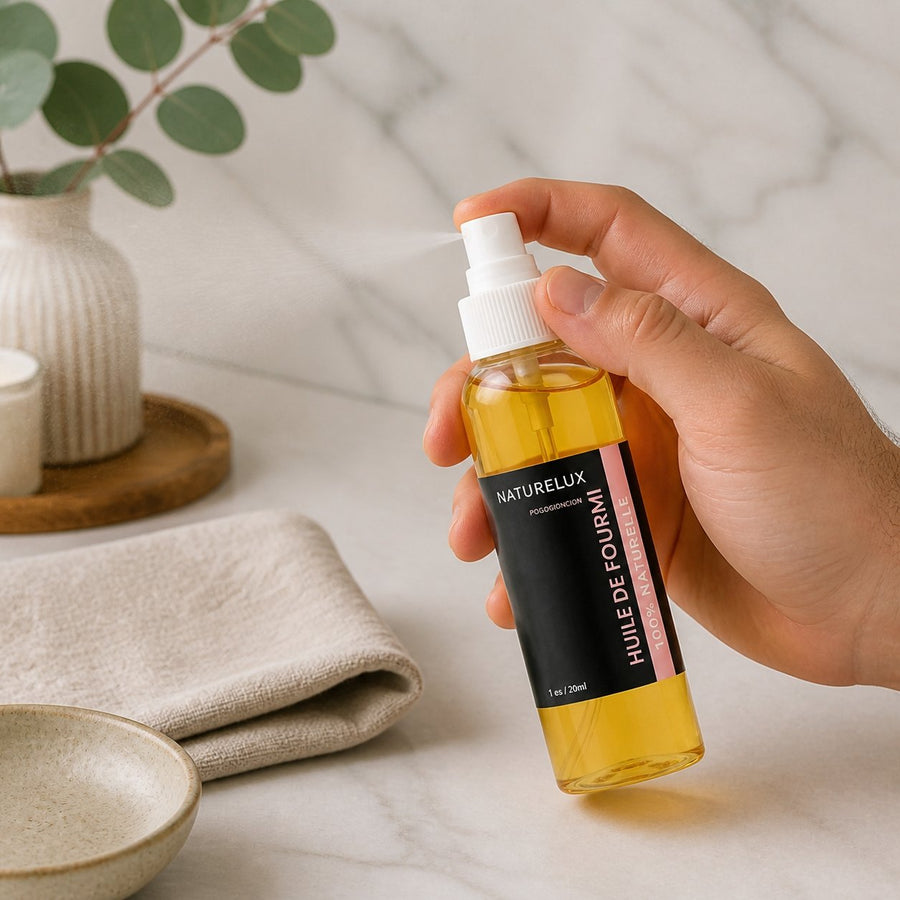 2 Huile de Fourmi Contre la Pousse des Poils 100mL Spray 100% Naturelle – application en situation réelle, geste de soin quotidien